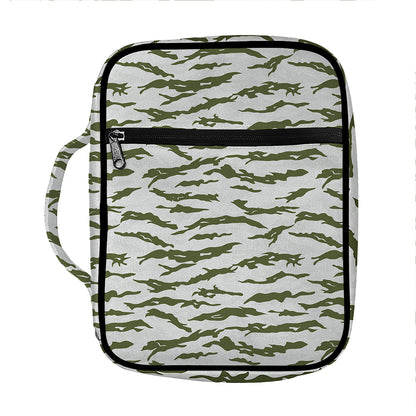 Green And White Tiger Stripe Camo Print Front Pocket Bible Bag
