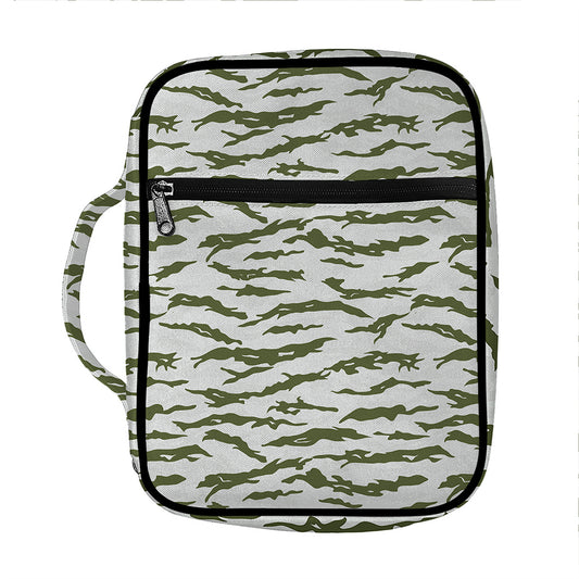 Green And White Tiger Stripe Camo Print Front Pocket Bible Bag