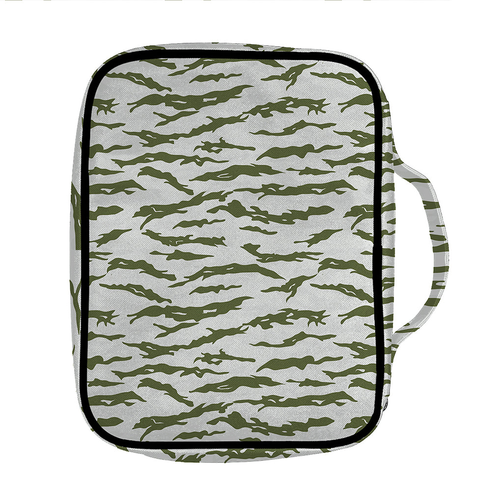 Green And White Tiger Stripe Camo Print Front Pocket Bible Bag