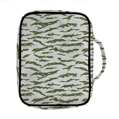 Green And White Tiger Stripe Camo Print Front Pocket Bible Bag
