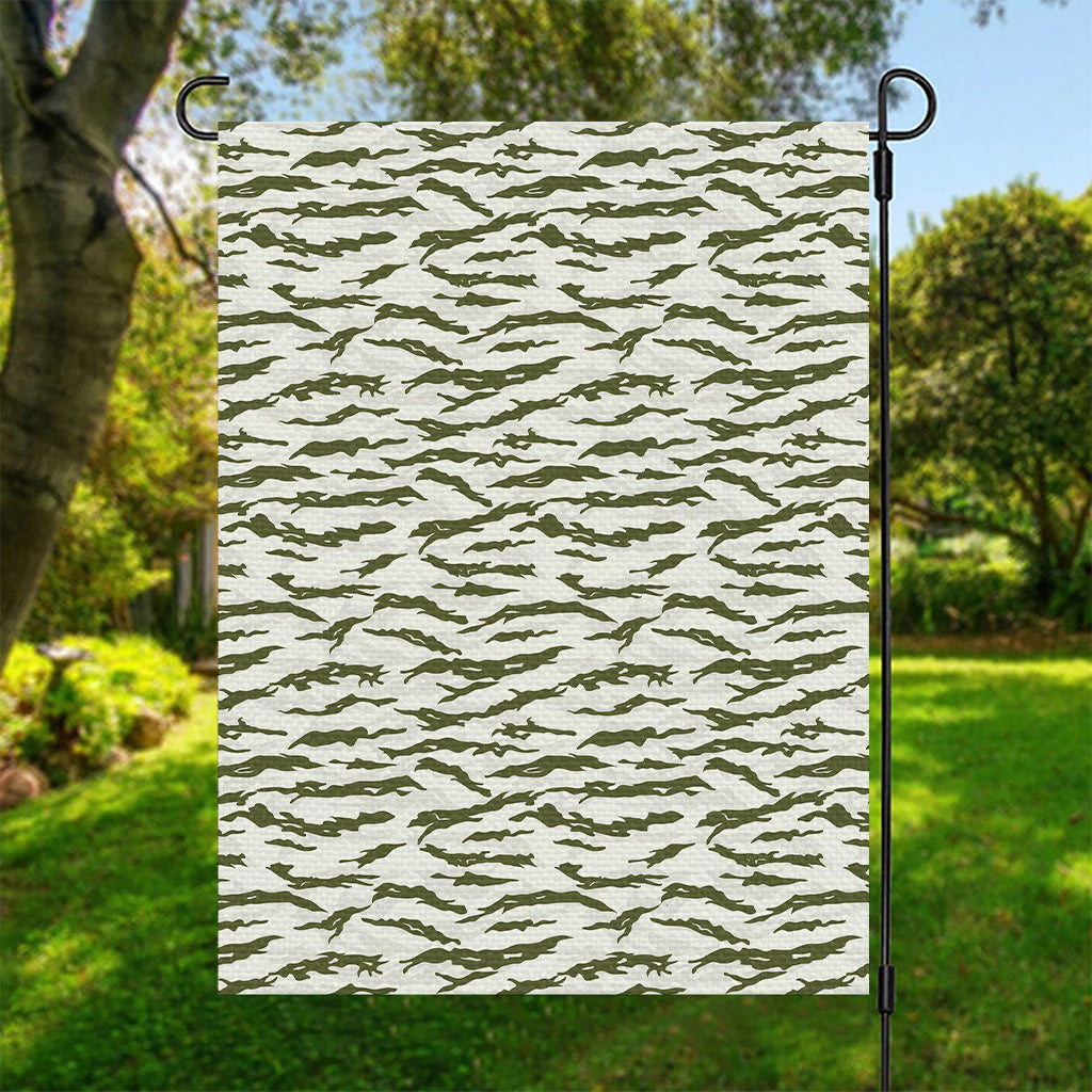 Green And White Tiger Stripe Camo Print Garden Flag