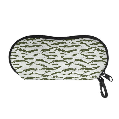 Green And White Tiger Stripe Camo Print Glasses Case