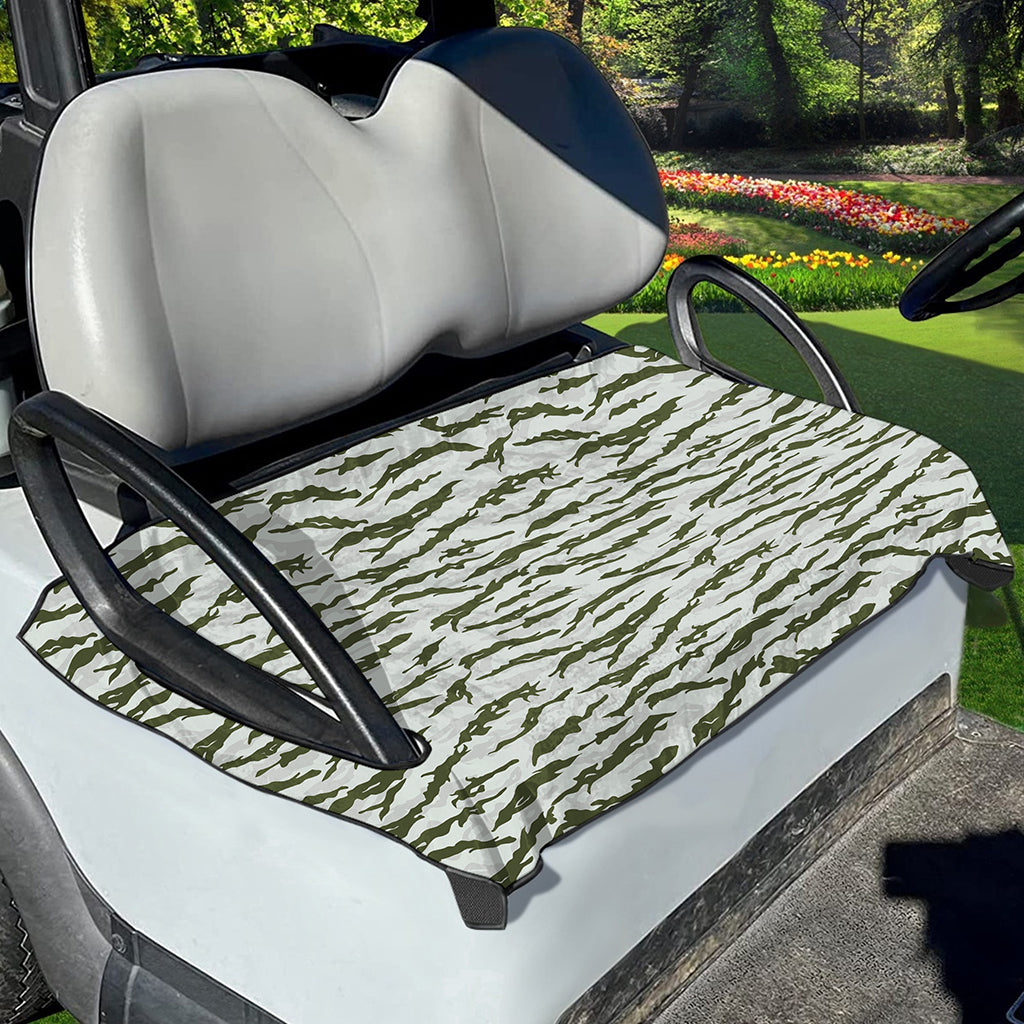 Green And White Tiger Stripe Camo Print Golf Cart Seat Cover
