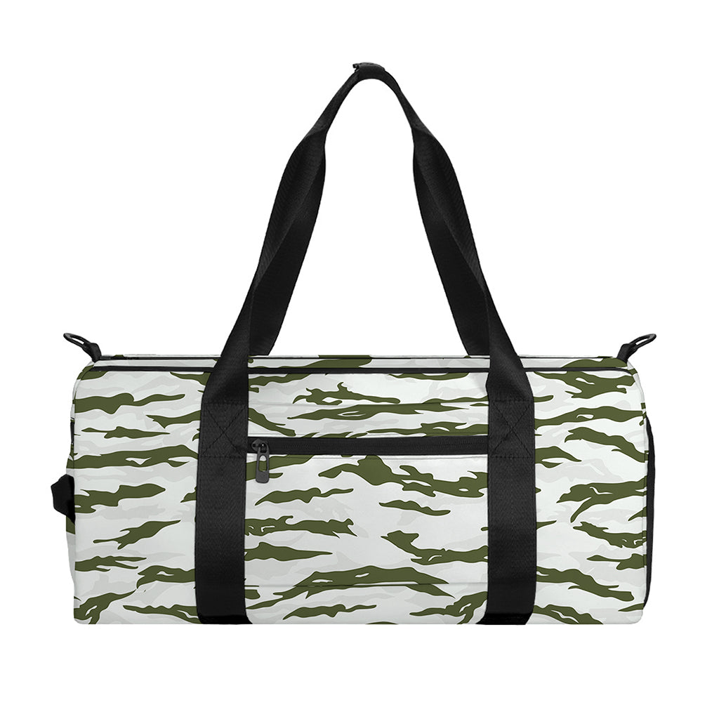 Green And White Tiger Stripe Camo Print Gym Bag