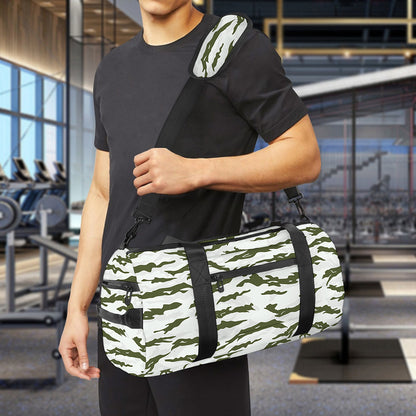 Green And White Tiger Stripe Camo Print Gym Bag