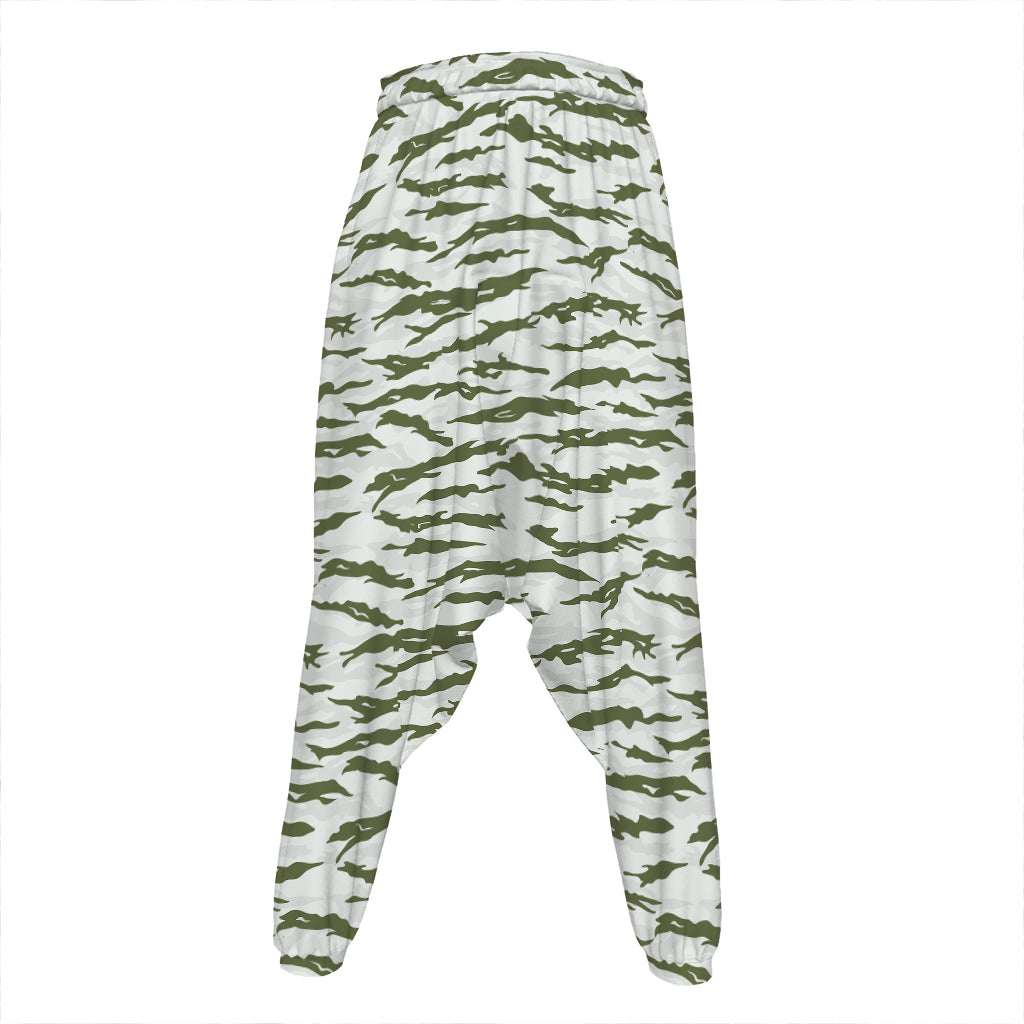 Green And White Tiger Stripe Camo Print Hammer Pants