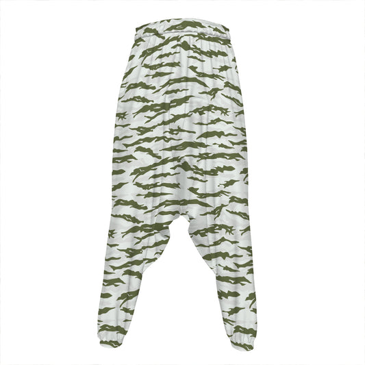 Green And White Tiger Stripe Camo Print Hammer Pants