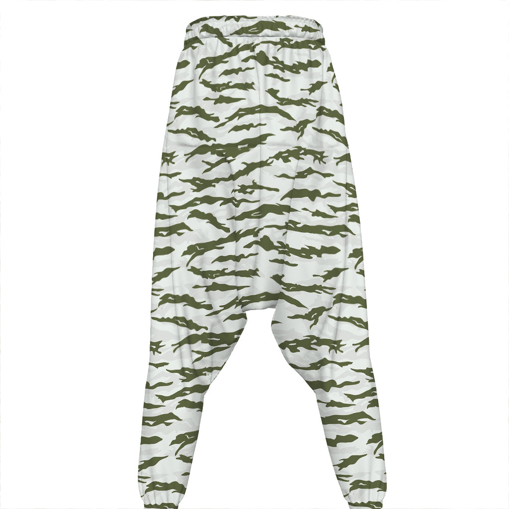 Green And White Tiger Stripe Camo Print Hammer Pants