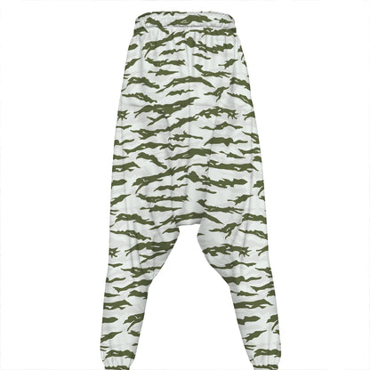 Green And White Tiger Stripe Camo Print Hammer Pants