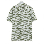 Green And White Tiger Stripe Camo Print Hawaiian Shirt