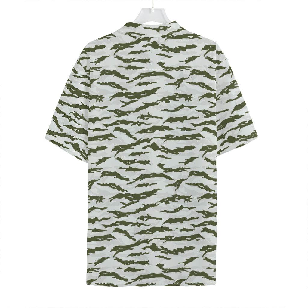 Green And White Tiger Stripe Camo Print Hawaiian Shirt