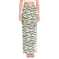 Green And White Tiger Stripe Camo Print High Slit Maxi Skirt
