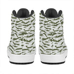 Green And White Tiger Stripe Camo Print High Top Leather Sneakers