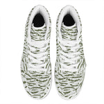 Green And White Tiger Stripe Camo Print High Top Leather Sneakers