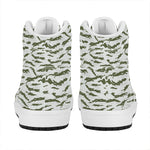 Green And White Tiger Stripe Camo Print High Top Leather Sneakers