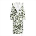 Green And White Tiger Stripe Camo Print Hooded Bathrobe