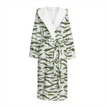 Green And White Tiger Stripe Camo Print Hooded Bathrobe