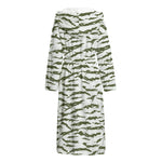 Green And White Tiger Stripe Camo Print Hooded Bathrobe