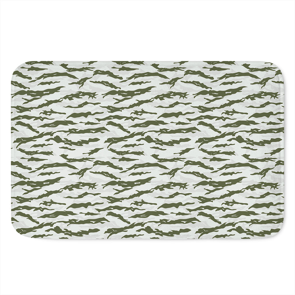 Green And White Tiger Stripe Camo Print Indoor Door Mat