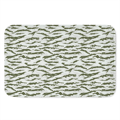 Green And White Tiger Stripe Camo Print Indoor Door Mat