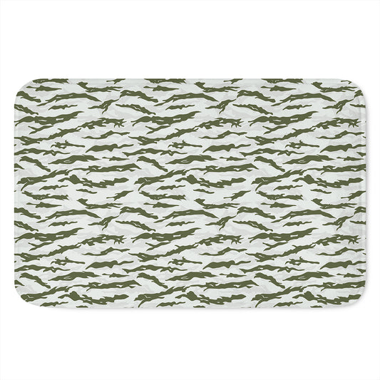 Green And White Tiger Stripe Camo Print Indoor Door Mat