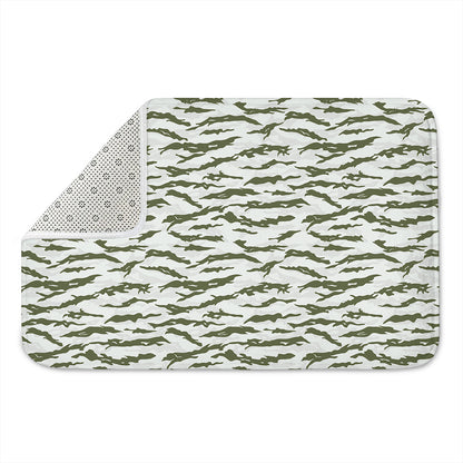 Green And White Tiger Stripe Camo Print Indoor Door Mat
