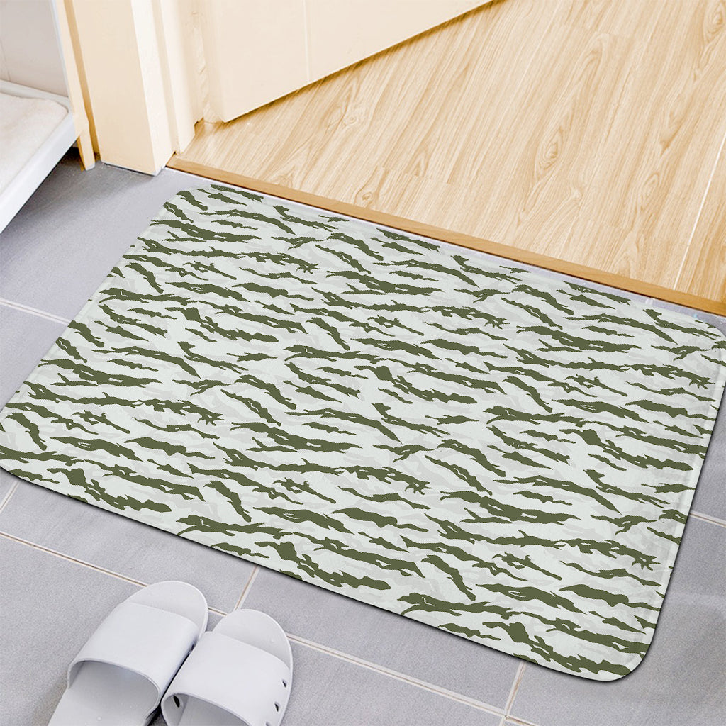 Green And White Tiger Stripe Camo Print Indoor Door Mat
