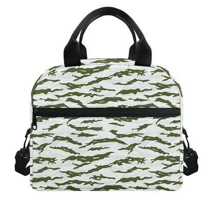 Green And White Tiger Stripe Camo Print Insulated Lunch Bag