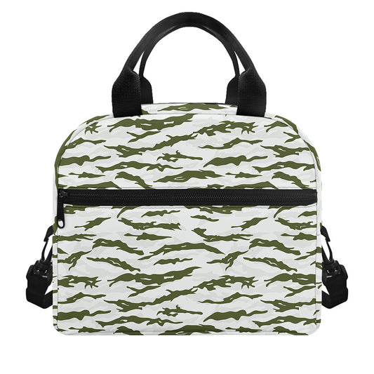 Green And White Tiger Stripe Camo Print Insulated Lunch Bag