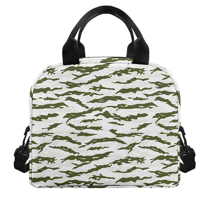 Green And White Tiger Stripe Camo Print Insulated Lunch Bag