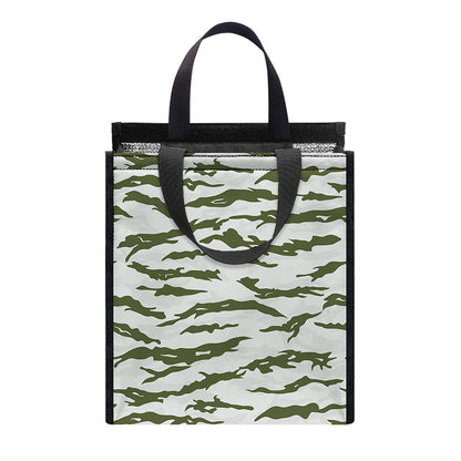 Green And White Tiger Stripe Camo Print Insulated Lunch Tote