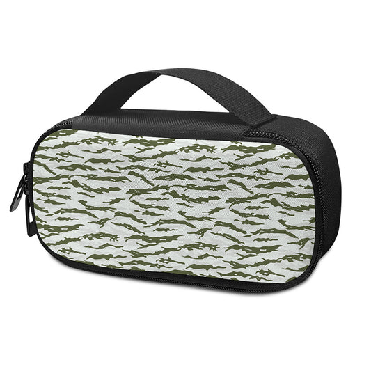 Green And White Tiger Stripe Camo Print Insulin Cooler Travel Case
