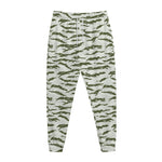 Green And White Tiger Stripe Camo Print Jogger Pants