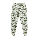 Green And White Tiger Stripe Camo Print Jogger Pants