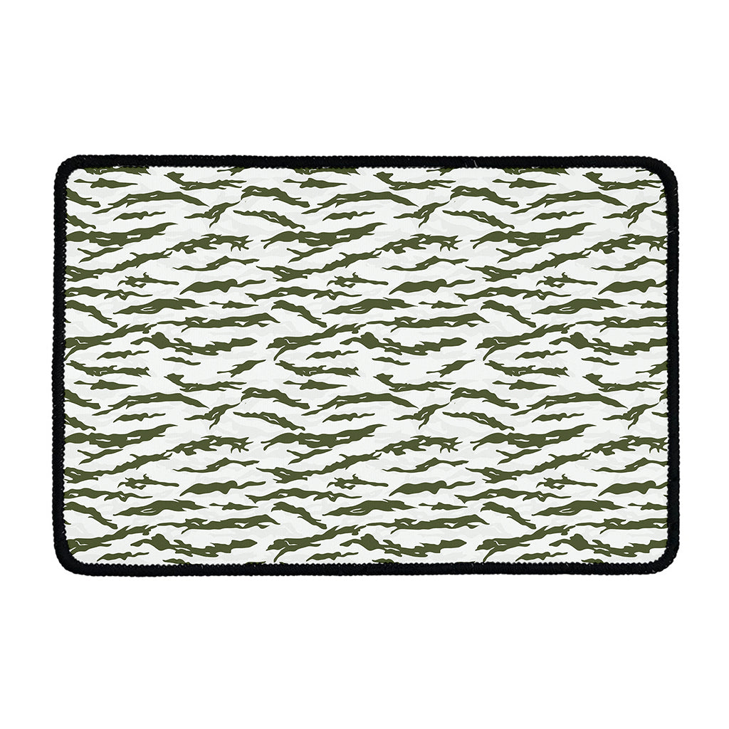 Green And White Tiger Stripe Camo Print Kitchen Mat