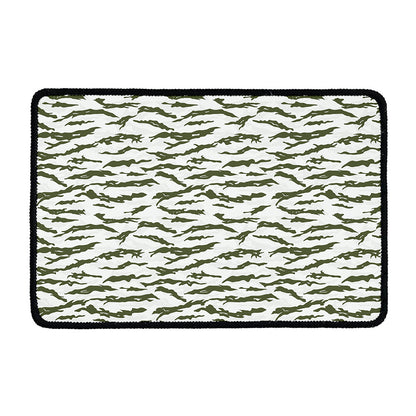 Green And White Tiger Stripe Camo Print Kitchen Mat