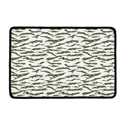 Green And White Tiger Stripe Camo Print Kitchen Mat