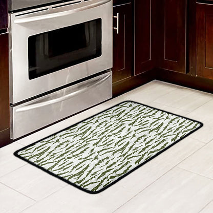 Green And White Tiger Stripe Camo Print Kitchen Mat