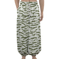 Green And White Tiger Stripe Camo Print Lantern Pants
