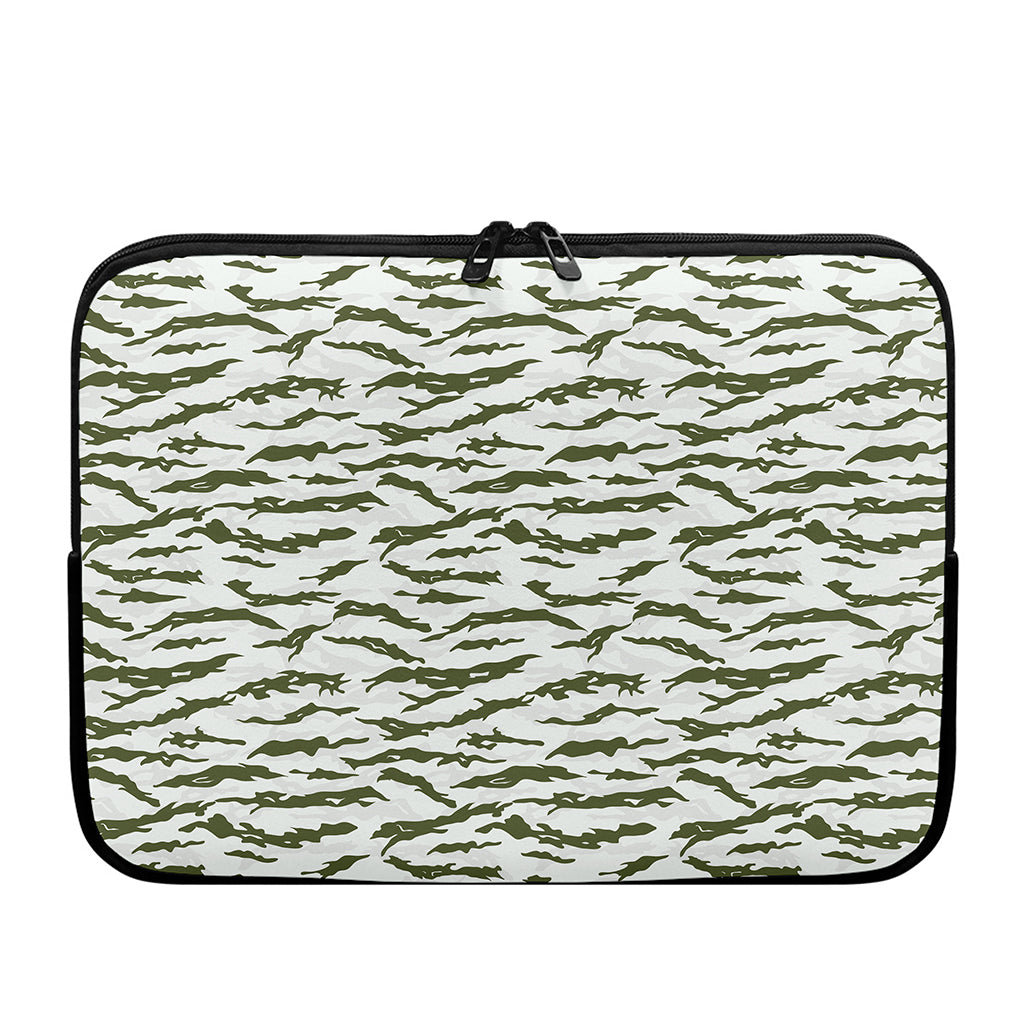 Green And White Tiger Stripe Camo Print Laptop Sleeve
