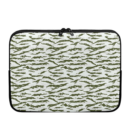 Green And White Tiger Stripe Camo Print Laptop Sleeve