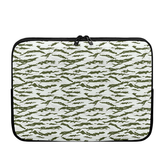 Green And White Tiger Stripe Camo Print Laptop Sleeve