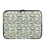 Green And White Tiger Stripe Camo Print Laptop Sleeve
