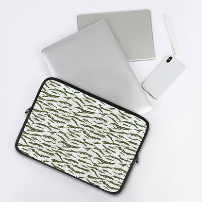 Green And White Tiger Stripe Camo Print Laptop Sleeve