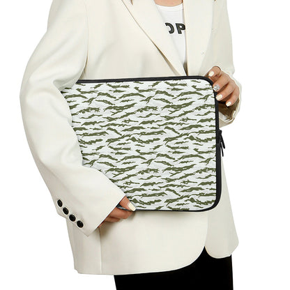 Green And White Tiger Stripe Camo Print Laptop Sleeve