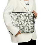 Green And White Tiger Stripe Camo Print Laptop Sleeve