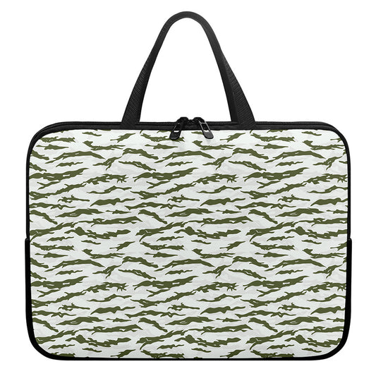 Green And White Tiger Stripe Camo Print Laptop Sleeve With Handle