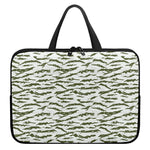 Green And White Tiger Stripe Camo Print Laptop Sleeve With Handle