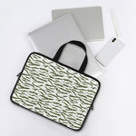 Green And White Tiger Stripe Camo Print Laptop Sleeve With Handle