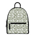 Green And White Tiger Stripe Camo Print Leather Backpack